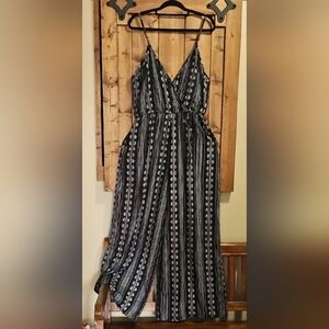 Band Of Gypsies Black White Printed Wide Leg Jumpsuit L